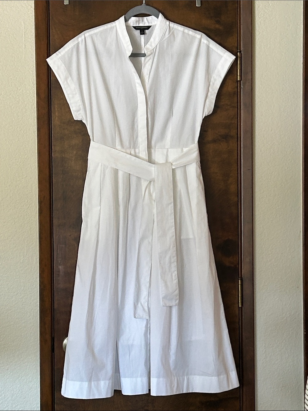 BANANA REPUBLIC POPLIN TIE-WAIST MIDI DRESS WHITE SZ S